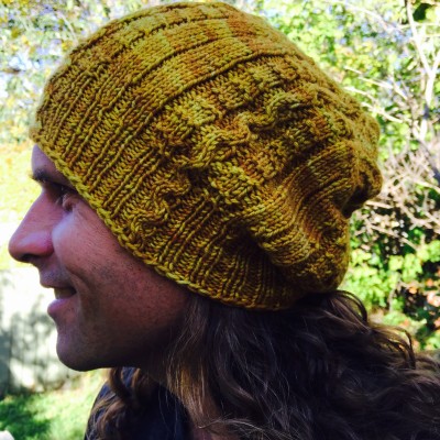 improvised handknit hat with cables and texture
