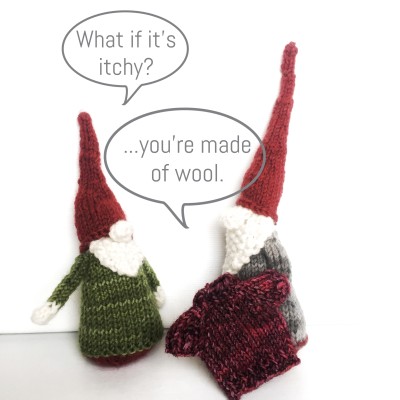 a little Wednesday silliness - 2 of my snow gnomes going sweater shopping