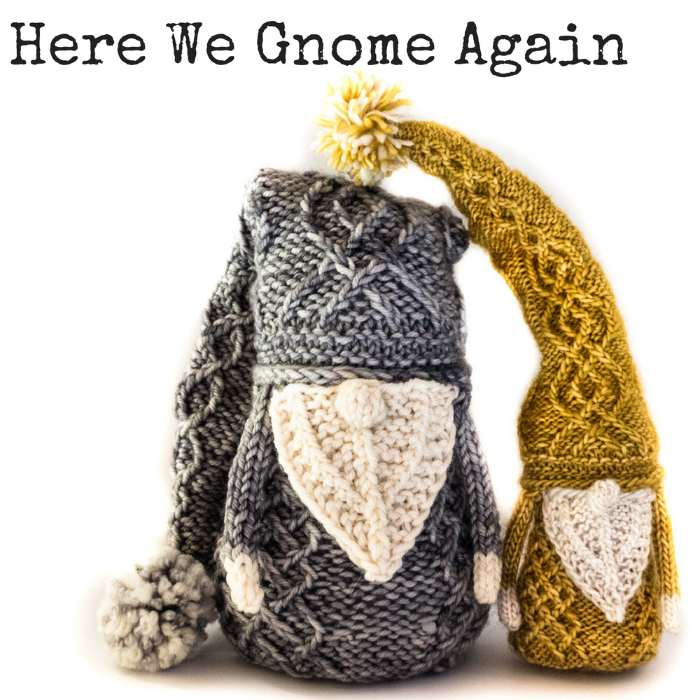 Here We Gnome Again - a cabled gnome knitting pattern from Imagined Landscapes Designs