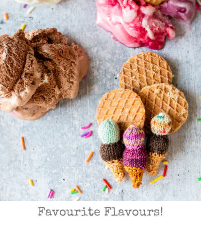 Tiny knitted ice cream cones
